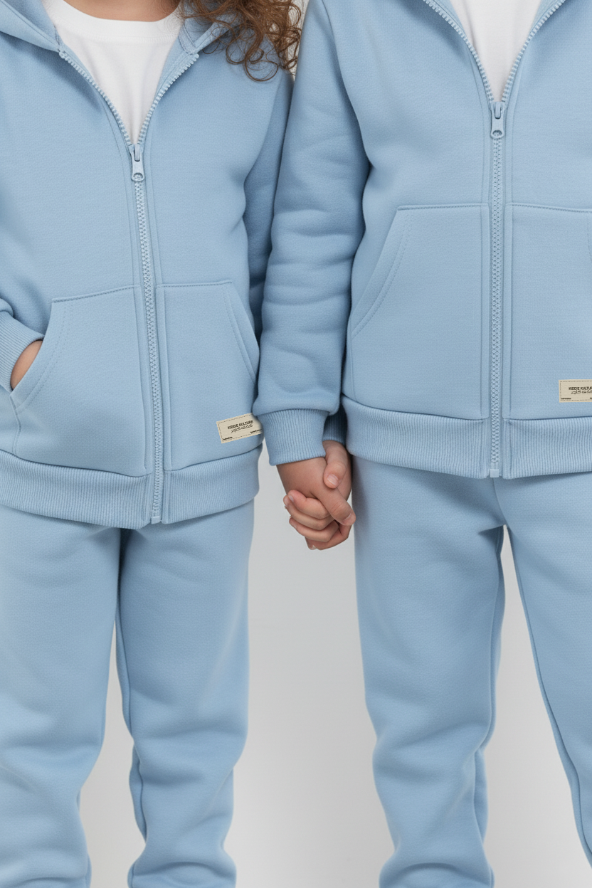 Sky Blue Zipper Hoodie and Trouser Set