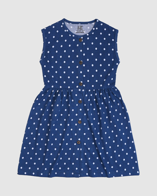 Blue with White Polka Dots Frock - Cotton Jersey