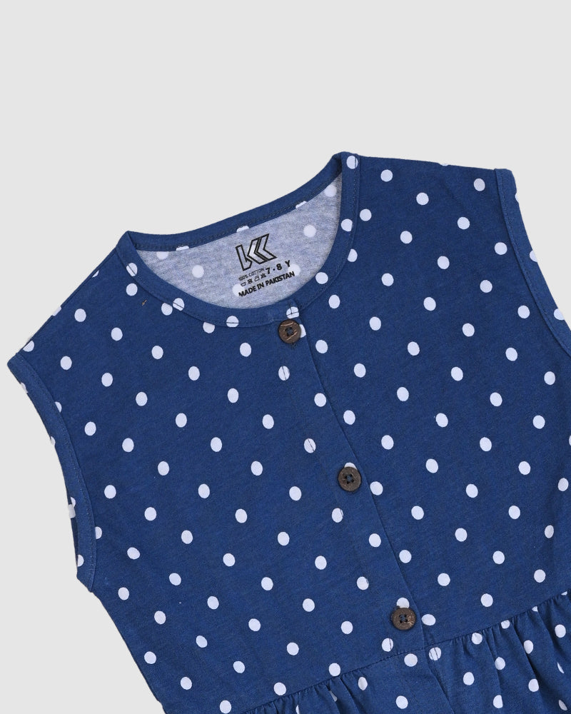 Blue with White Polka Dots Frock - Cotton Jersey