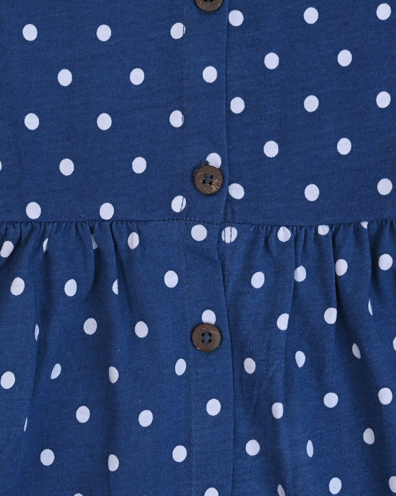 Blue with White Polka Dots Frock - Cotton Jersey