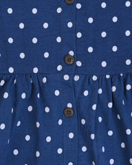 Blue with White Polka Dots Frock - Cotton Jersey