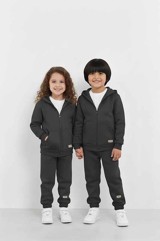 Smoke Gray Zipper Hoodie and Trouser Set