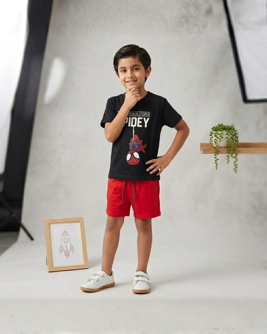 Spidey Red Outfit | T-Shirt + Shorts Set