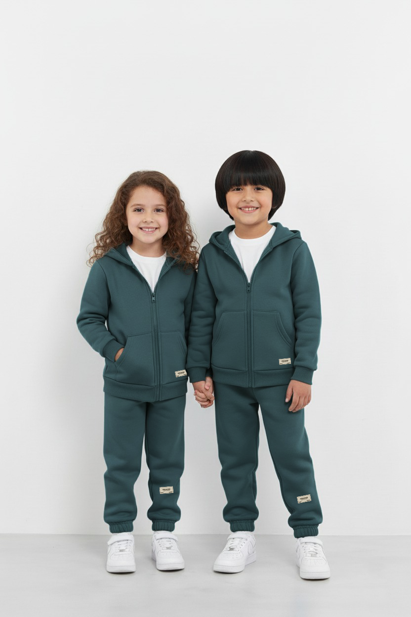 Teal Zipper Hoodie and Trouser Set