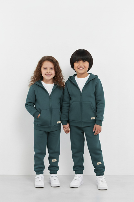 Teal Zipper Hoodie and Trouser Set