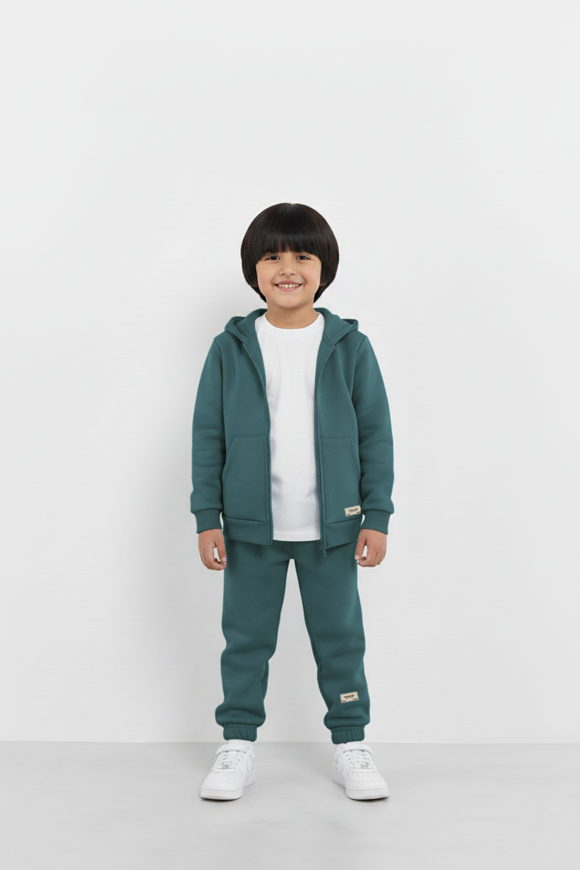 Teal Zipper Hoodie and Trouser Set