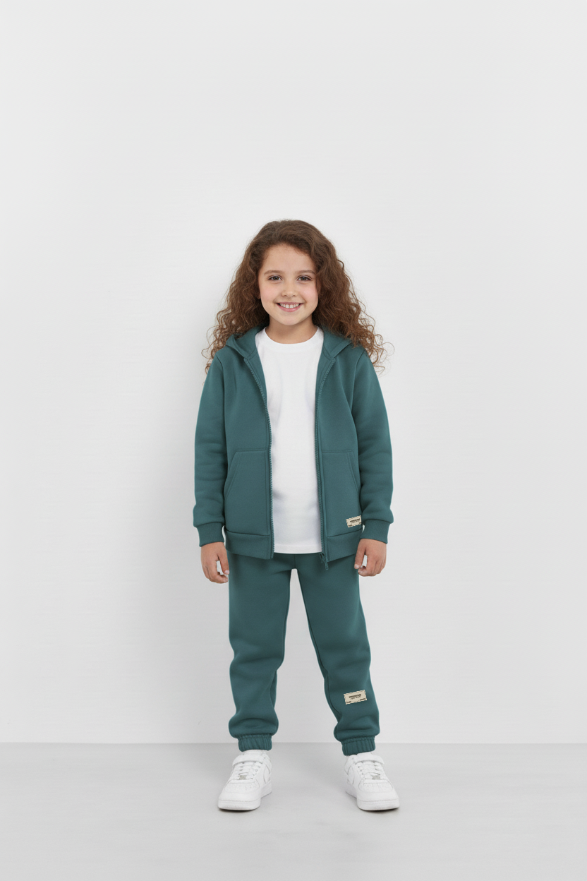 Teal Zipper Hoodie and Trouser Set
