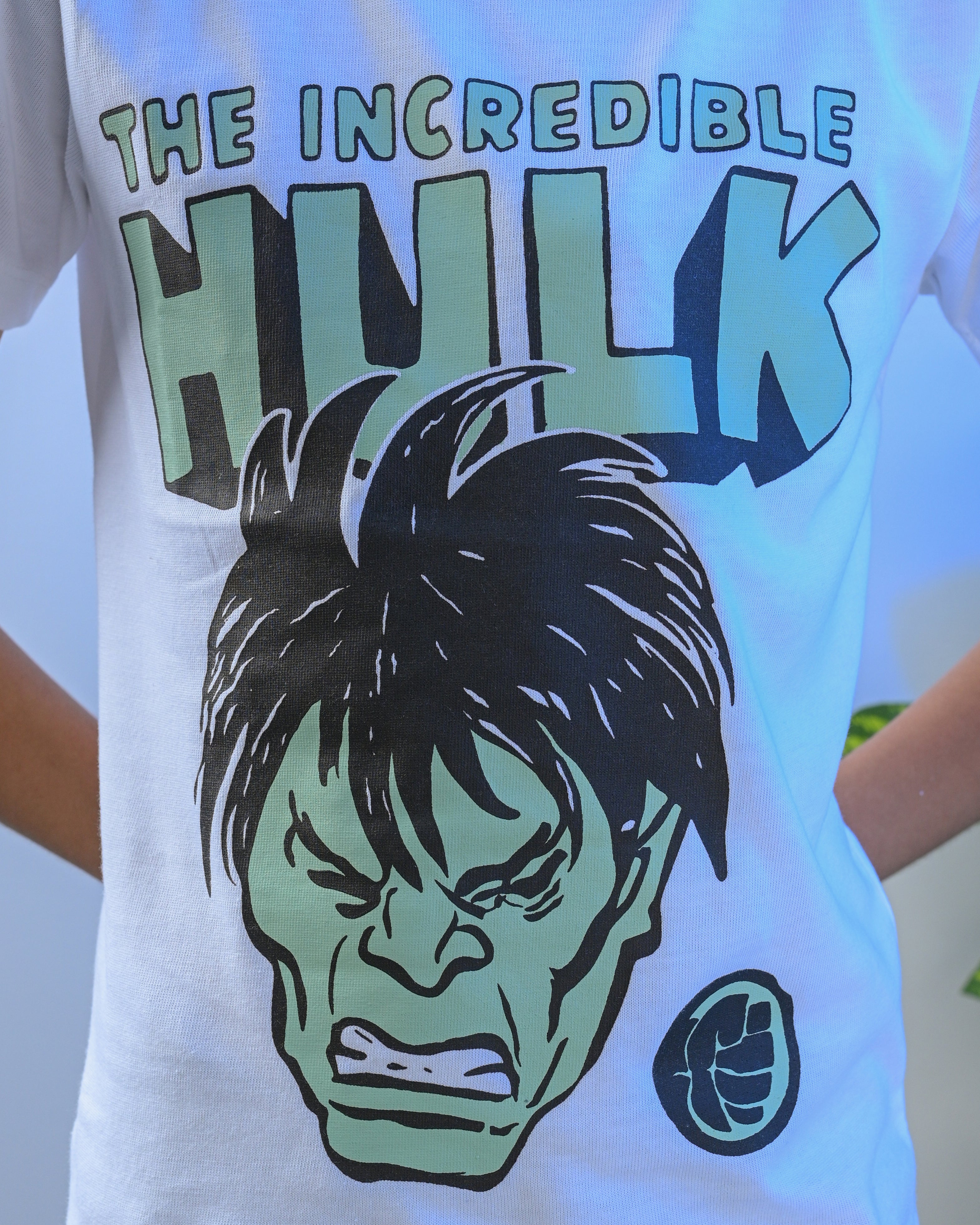 Mighty Green Smash Cartoon White T-Shirt for Kids – Comic Style