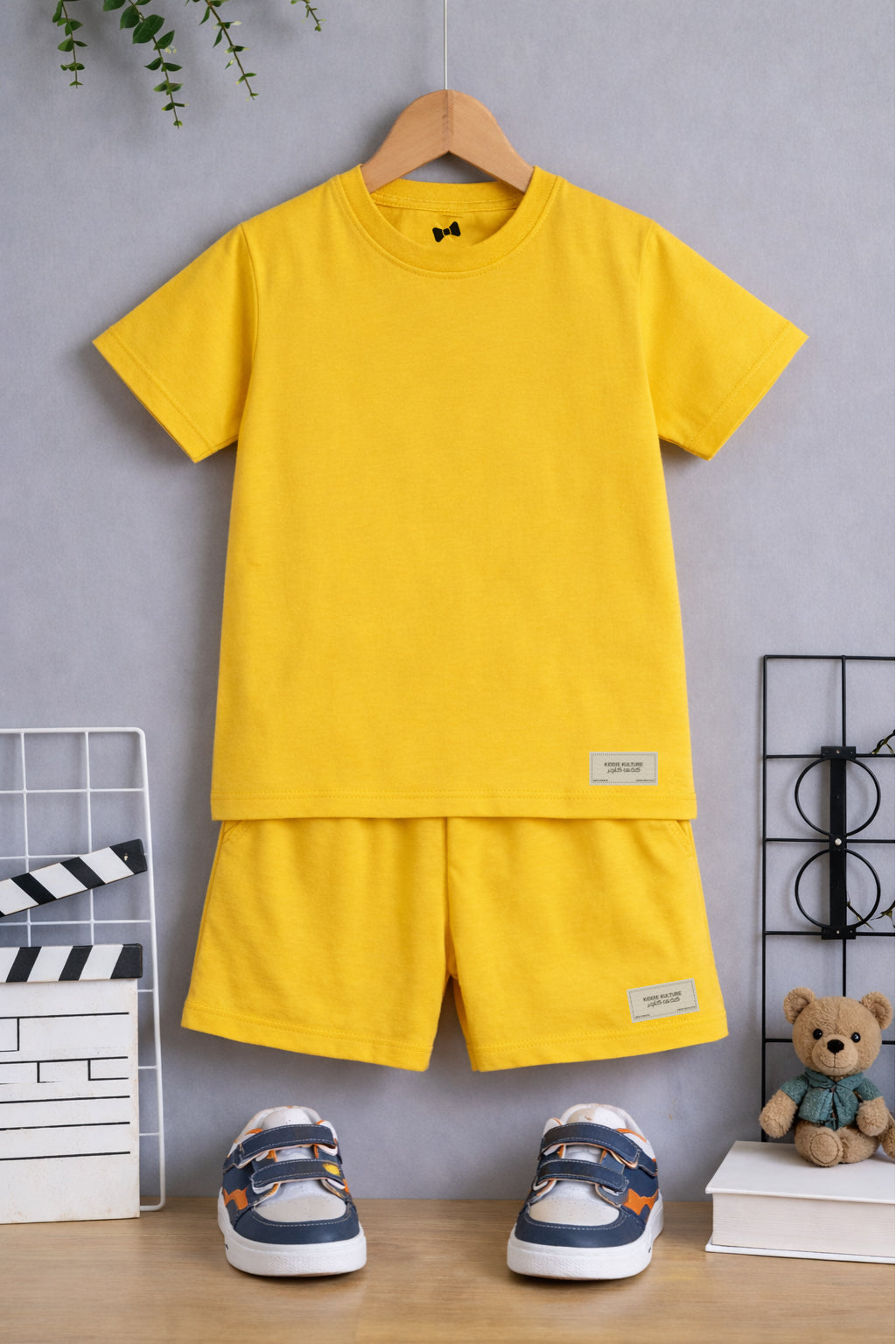 Yellow Unisex Cotton Lycra Co-ord Set | T-Shirt & Short