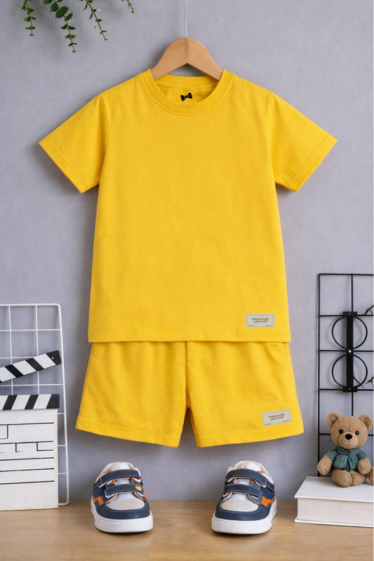 Yellow Unisex Cotton Lycra Co-ord Set | T-Shirt & Short