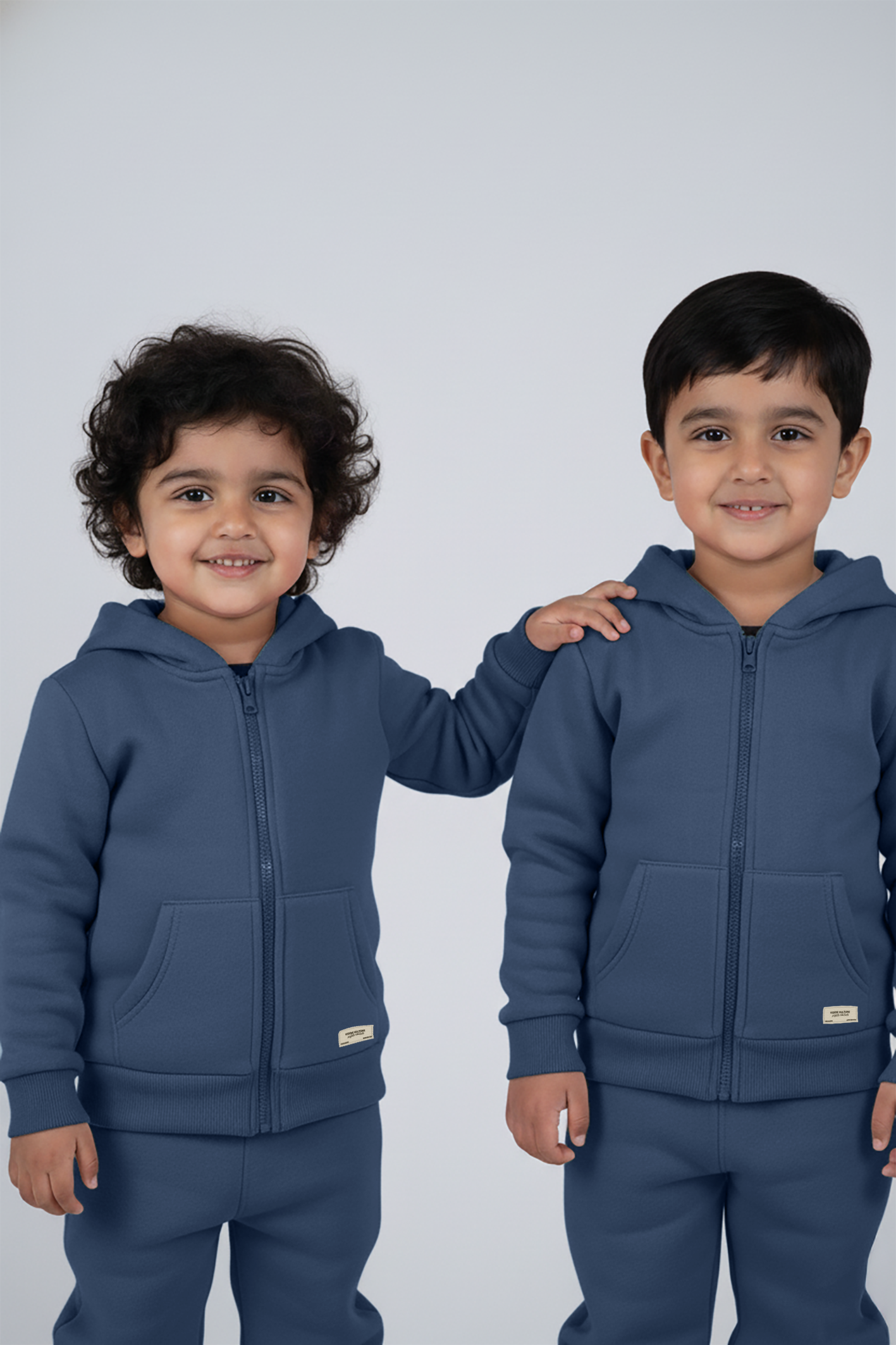 Vintage Blue Zipper Hoodie and Trouser Set