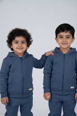 Vintage Blue Zipper Hoodie and Trouser Set