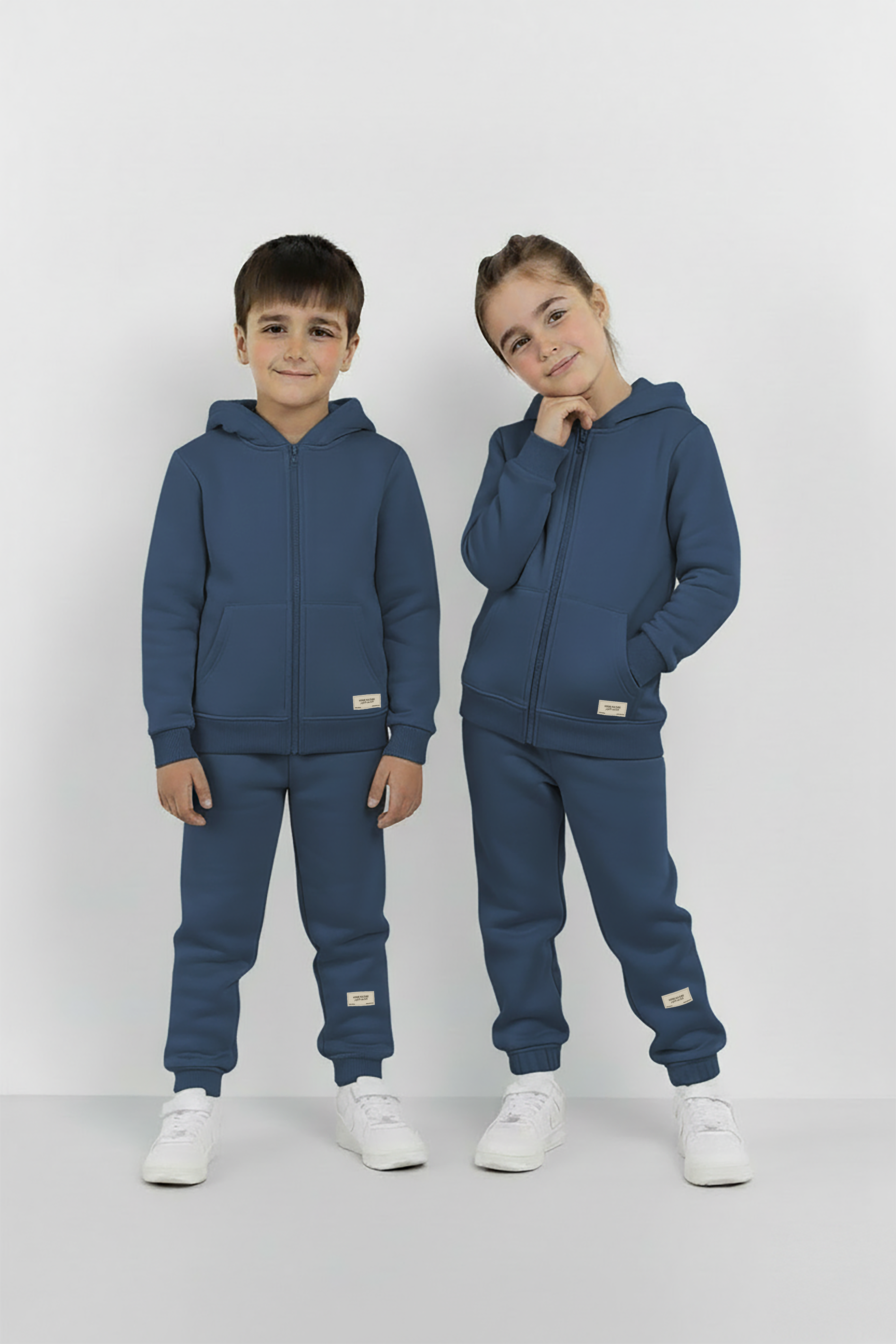 Vintage Blue Zipper Hoodie and Trouser Set