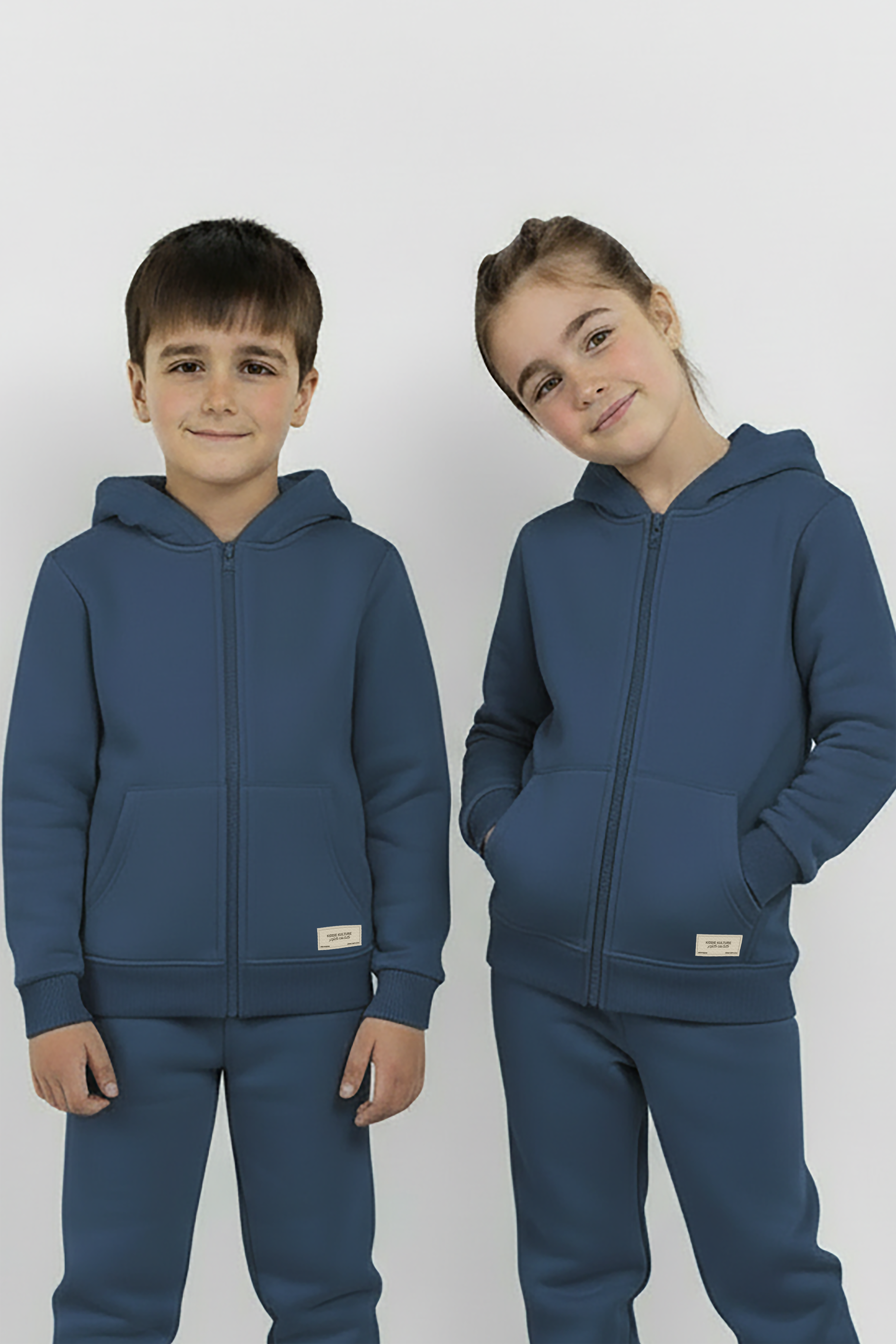 Vintage Blue Zipper Hoodie and Trouser Set