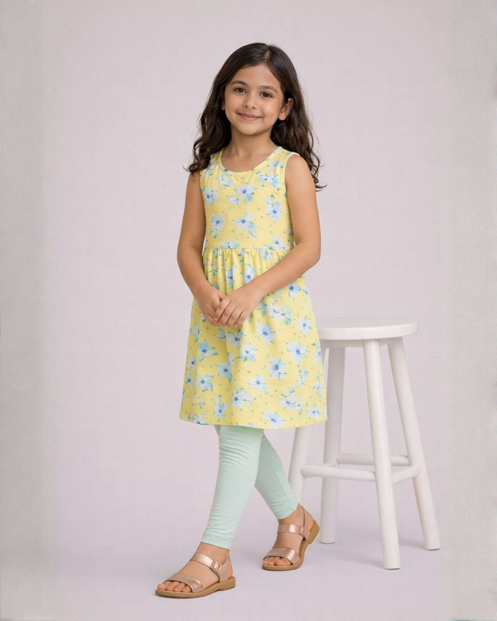 Yellow Floral Frock & Legging Set