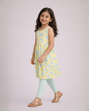 Yellow Floral Frock & Legging Set