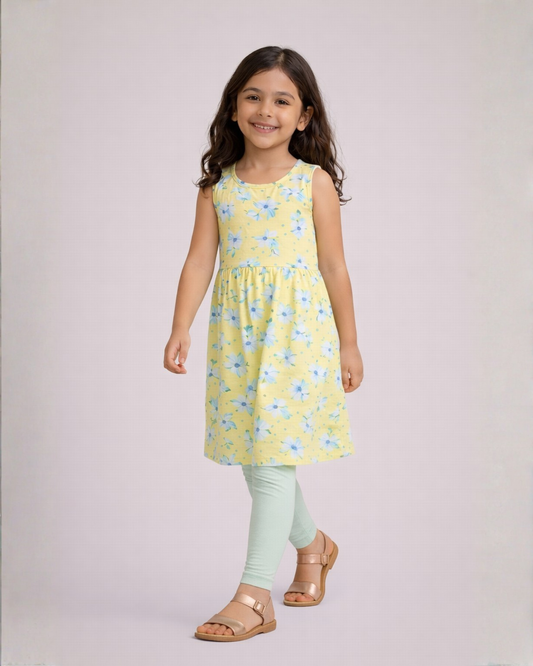 Yellow Floral Frock & Legging Set